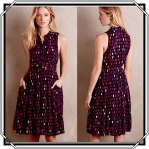 11.1. Tylho Brynn Tile Print Navy Sleeveless Shirt Dress Size Small